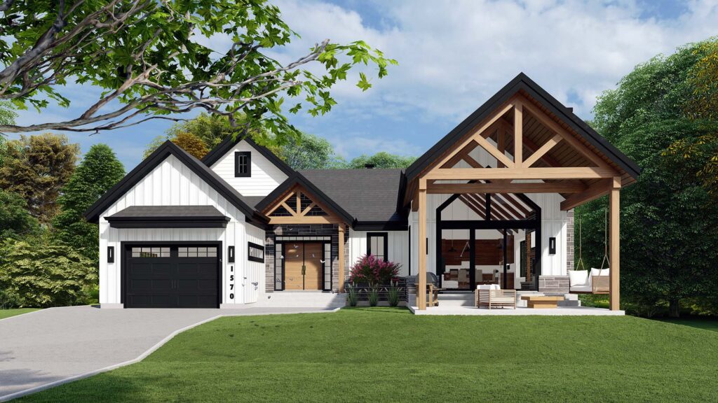 Modèle de maison farmhouse moderne conçu par TEKpur — projet G & G à Sainte-Marie-de-Beauce, fibrociment board & batten